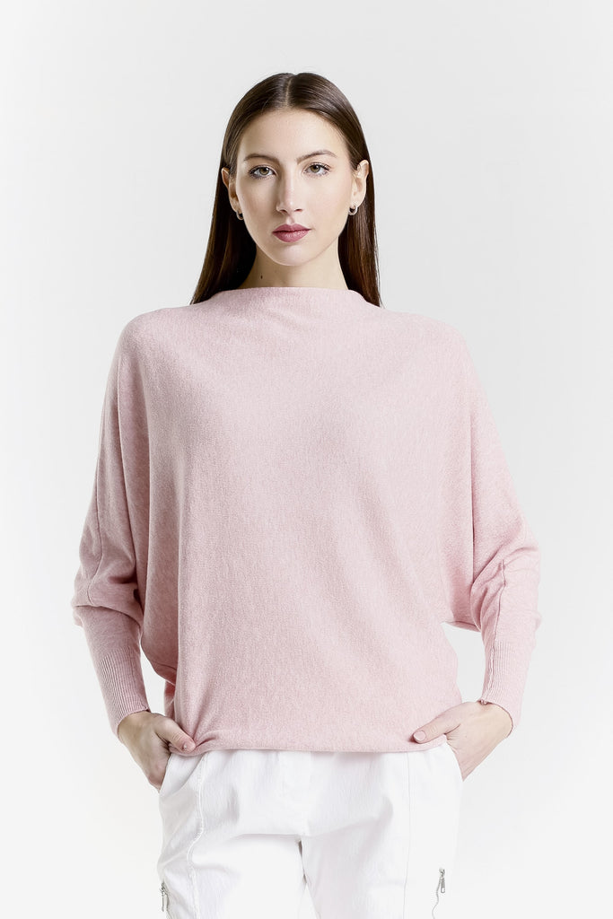 BLS413 665 Pink Melange Mylah Seriously Soft Batwing Sweater-1