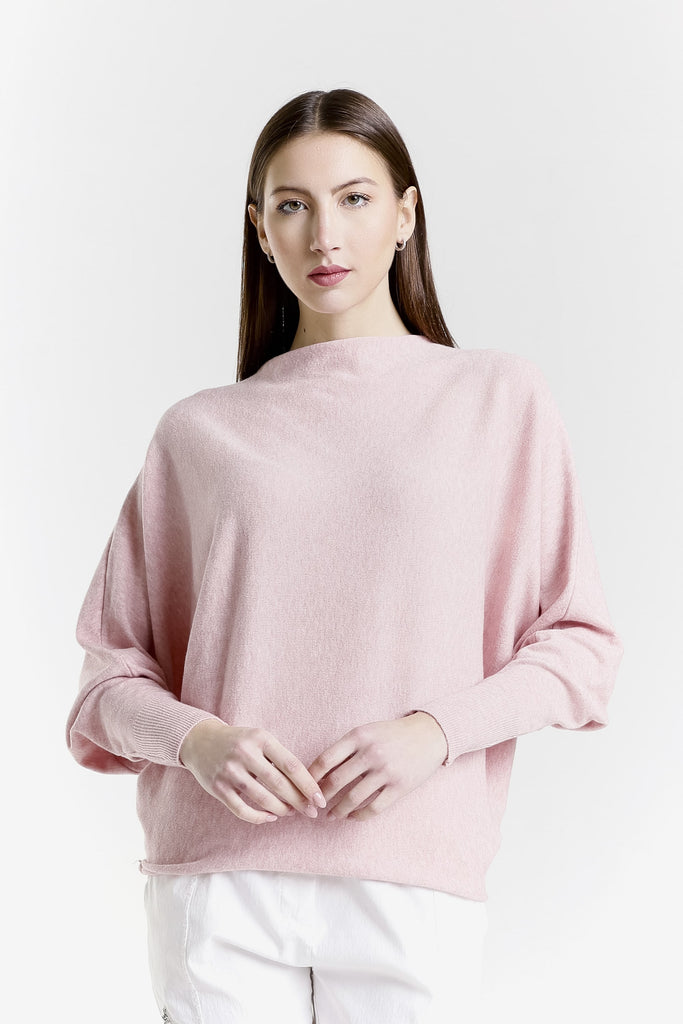 BLS413 665 Pink Melange Mylah Seriously Soft Batwing Sweater-2