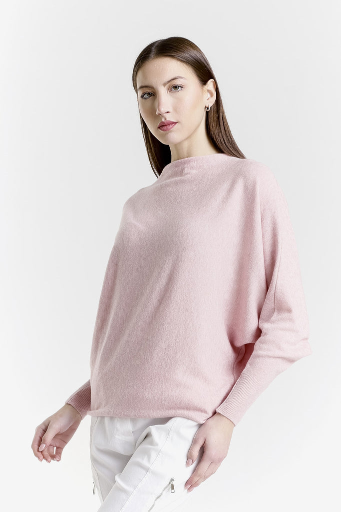 BLS413 665 Pink Melange Mylah Seriously Soft Batwing Sweater-3