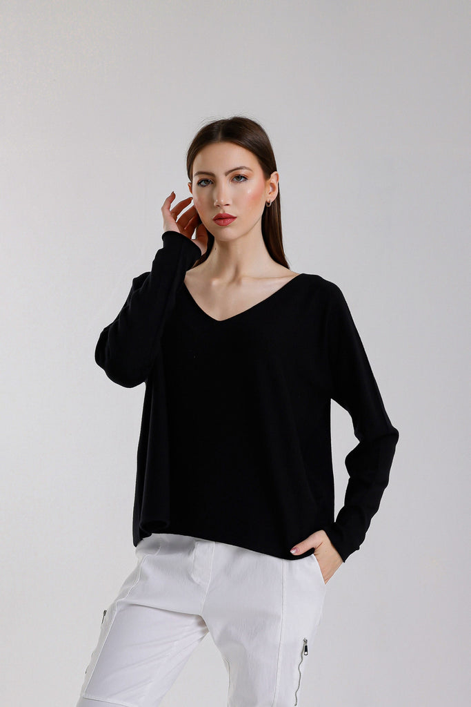 BLS420 001 Black Tricia LS Seriously Soft V-Neck Sweater