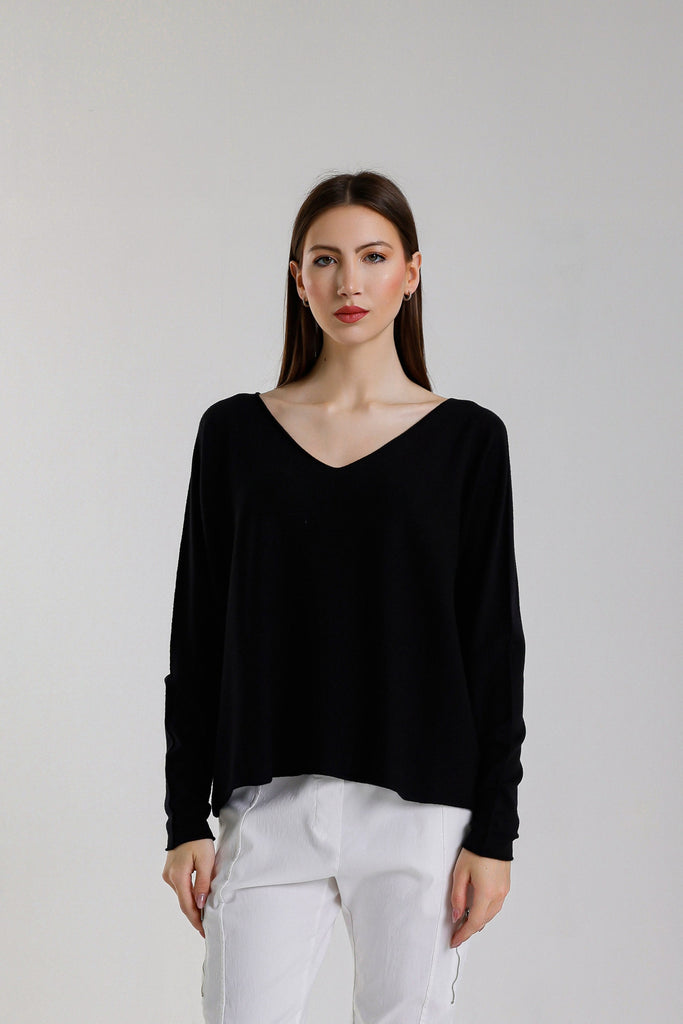 BLS420 001 Black Tricia LS Seriously Soft V-Neck Sweater