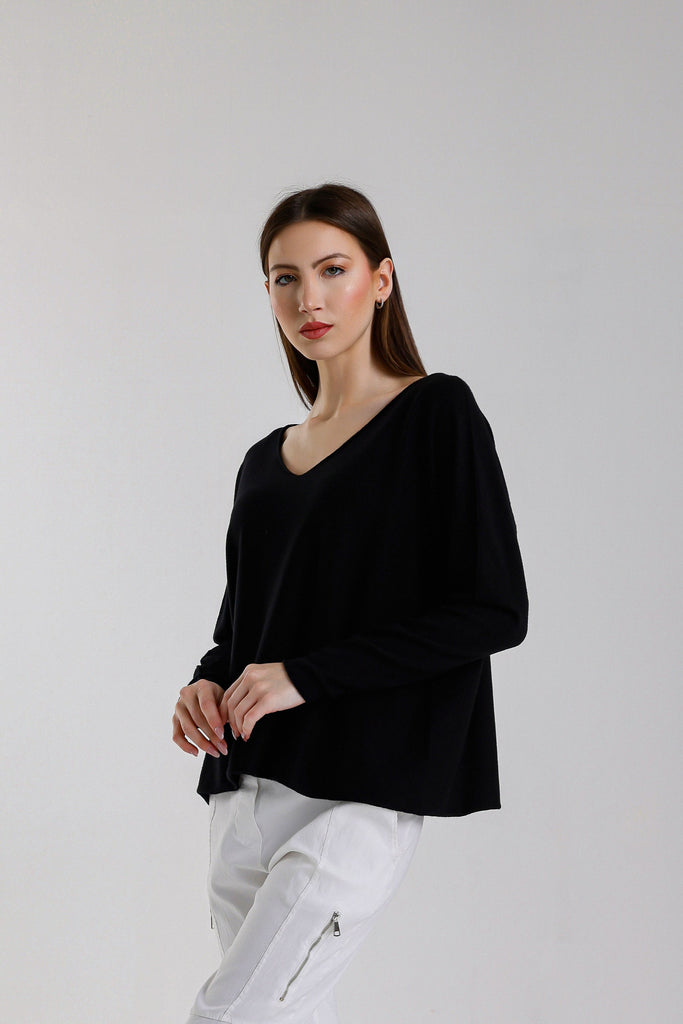 BLS420 001 Black Tricia LS Seriously Soft V-Neck Sweater