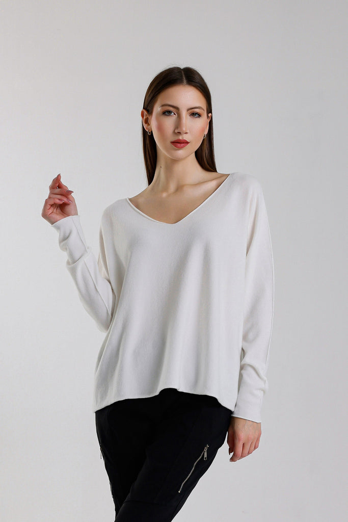 BLS420 105 Cream Tricia LS Seriously Soft V-Neck Sweater
