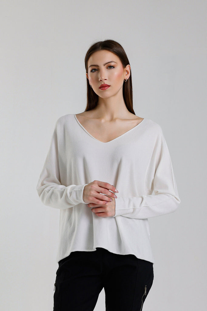 BLS420 105 Cream Tricia LS Seriously Soft V-Neck Sweater