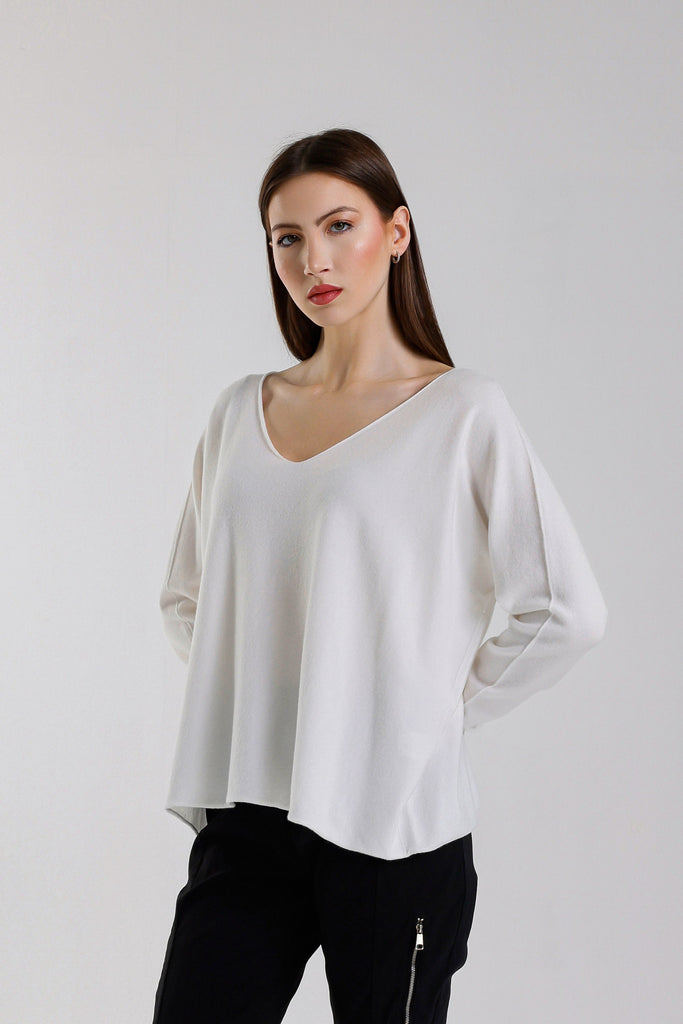 BLS420 105 Cream Tricia LS Seriously Soft V-Neck Sweater