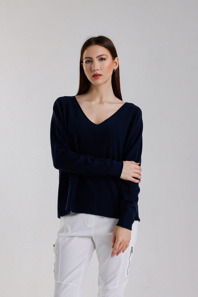 BLS420 409 Navy Tricia LS Seriously Soft V-Neck Sweater