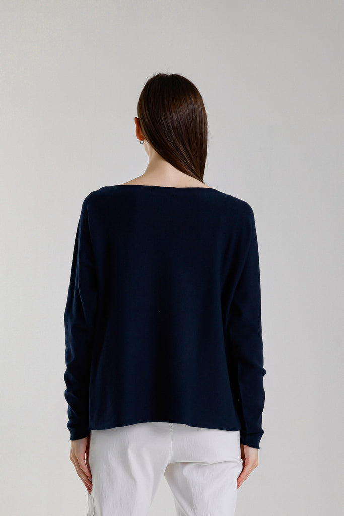 BLS420 409 Navy Tricia LS Seriously Soft V-Neck Sweater