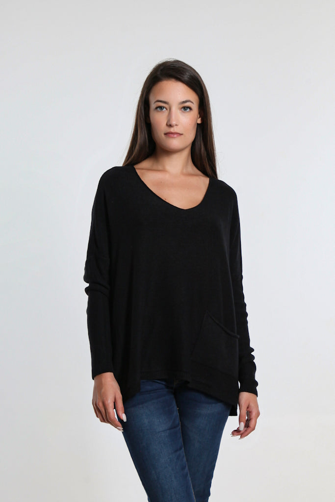 BLS423-001 Black Darby Seriously Soft Single Pocket Sweater