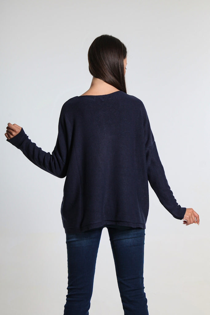 BLS423-409 Navy Darby Seriously Soft Single Pocket Sweater