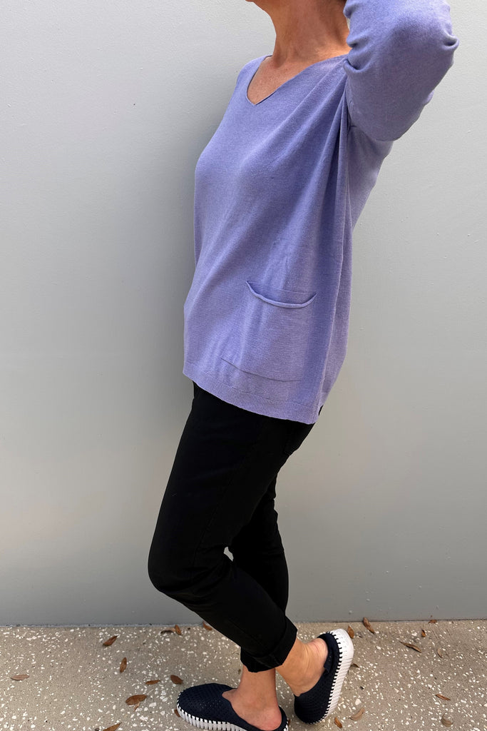 BLS423 437 Periwinkle Darby Seriously Soft Single Pocket Sweater-Side