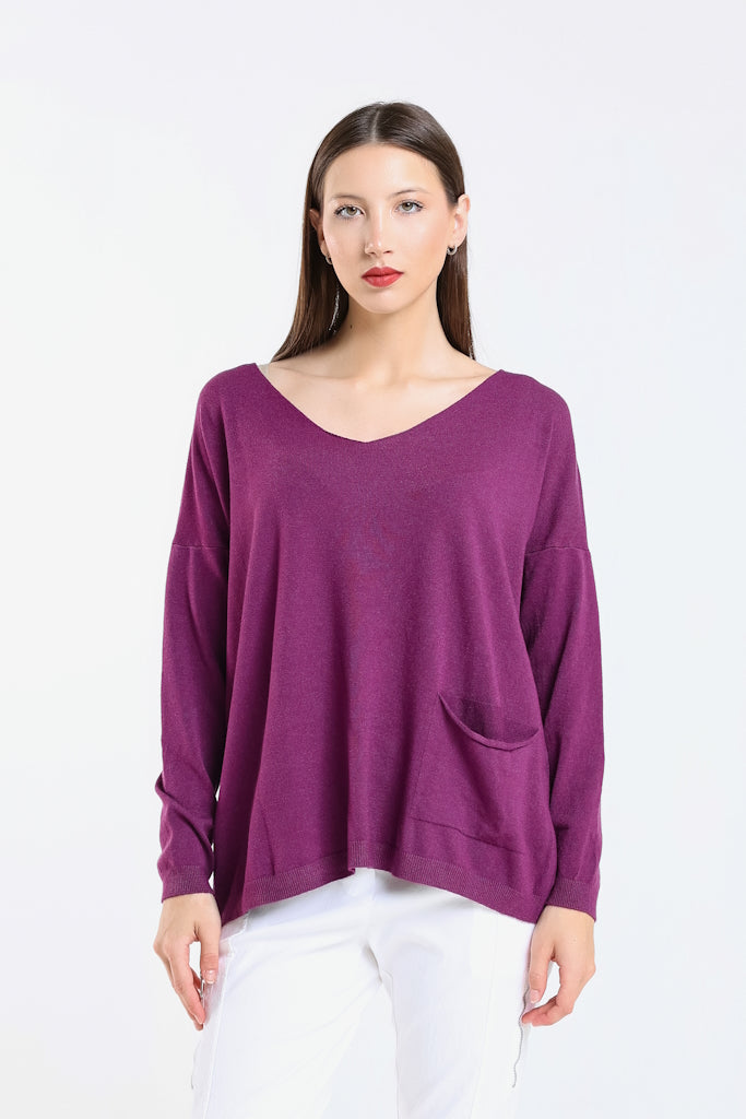 BLS423-503 Eggplant Darby Seriously Soft Single Pocket Sweater