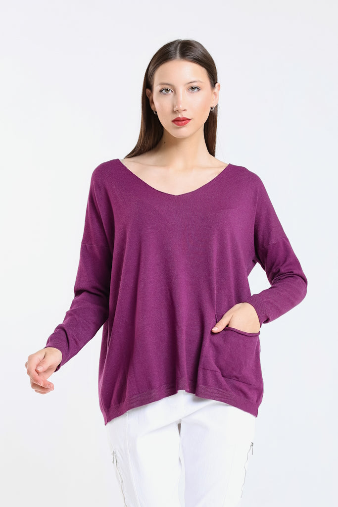 BLS423-503 Eggplant Darby Seriously Soft Single Pocket Sweater
