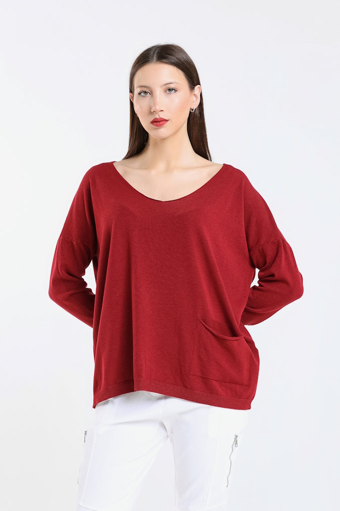 BLS423-602 Burgundy Darby Seriously Soft Single Pocket Sweater