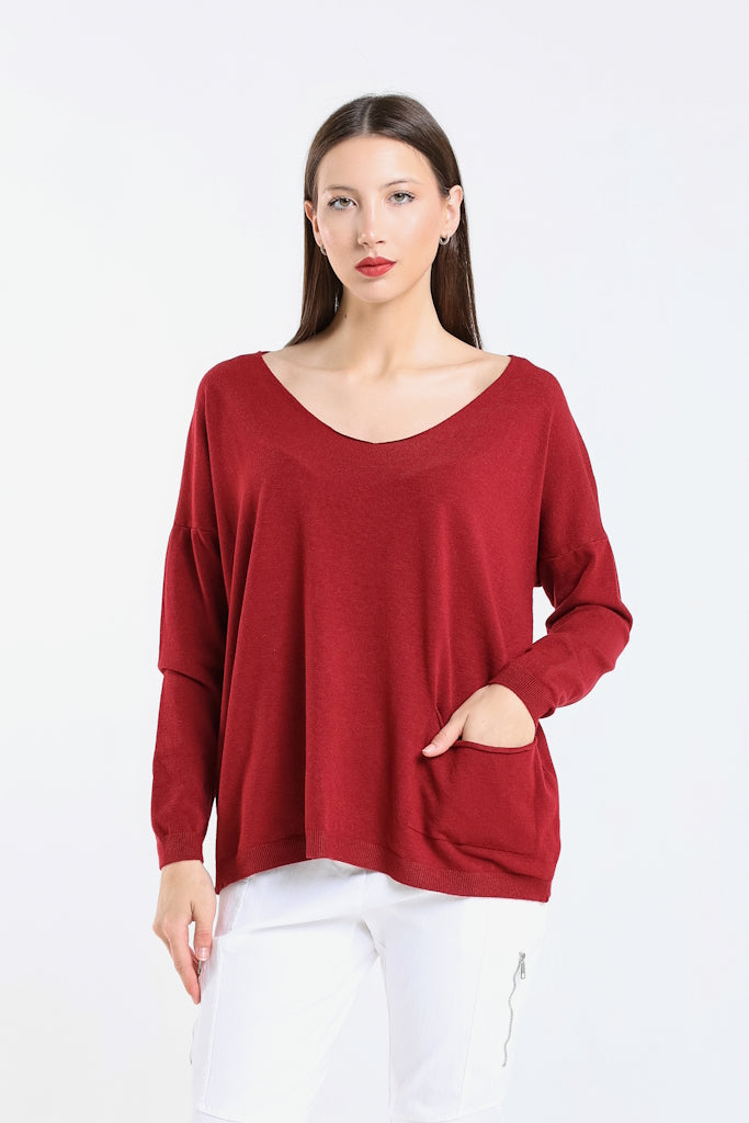 BLS423-602 Burgundy Darby Seriously Soft Single Pocket Sweater