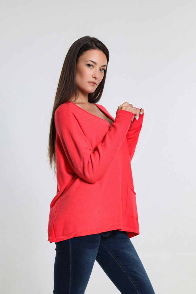 BLS423-810 Coral Darby Seriously Soft Single Pocket Sweater
