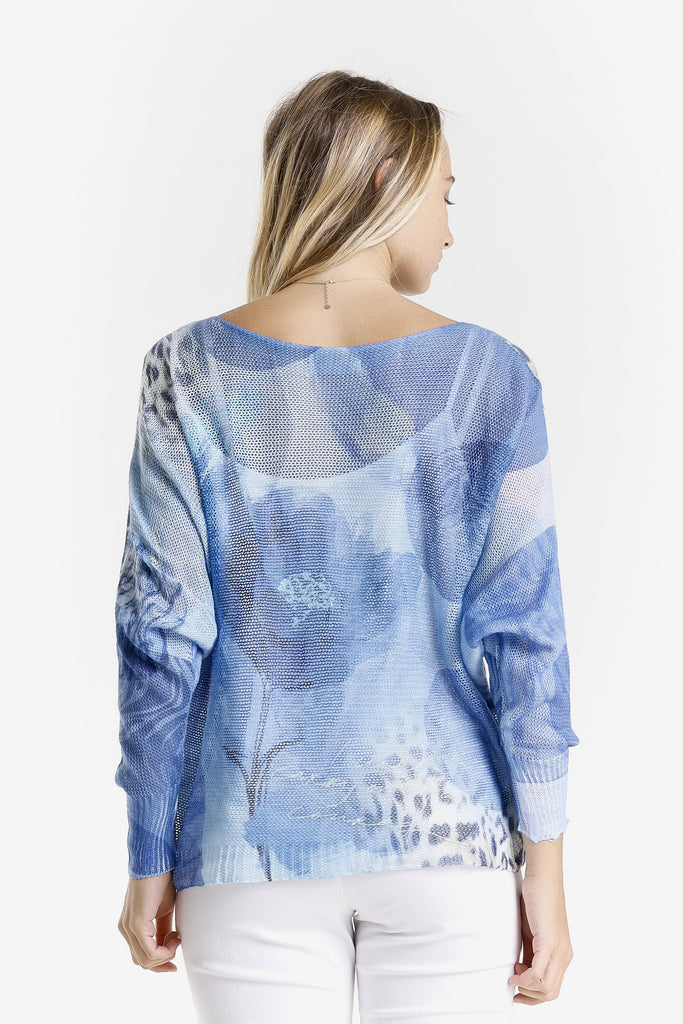 BLS424CF 400G Blue w/ Gold Circle Flower Danielle LS Batwing Open Knit Sweater w/ Removable Liner-4