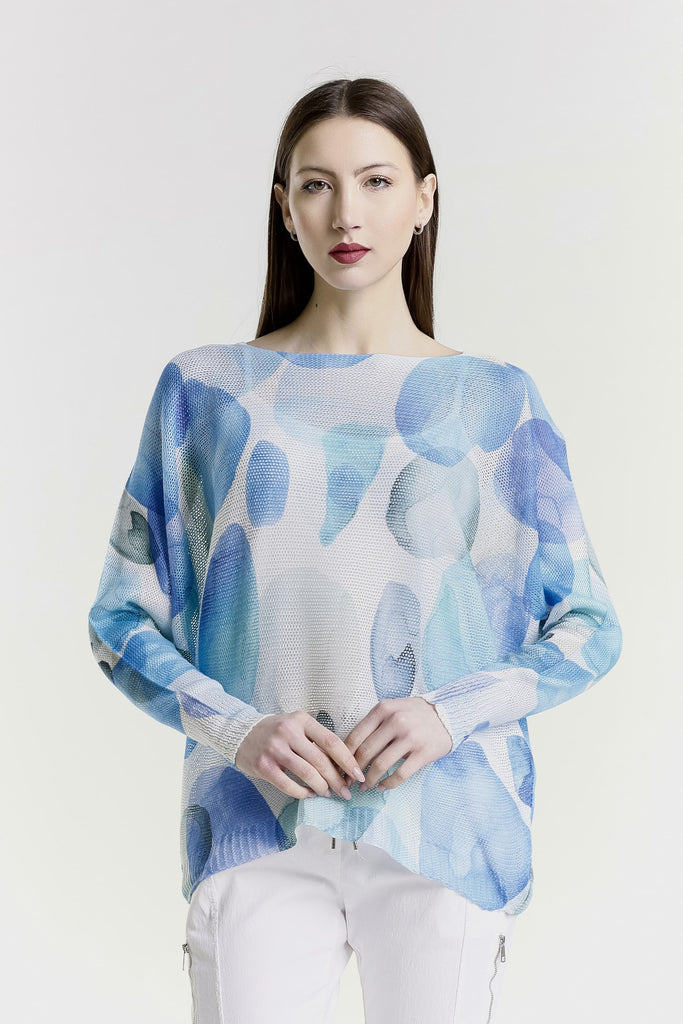 BLS424D 400 Blue Washed Dots Danielle LS Batwing Open Knit Sweater w/ Removable Liner-2