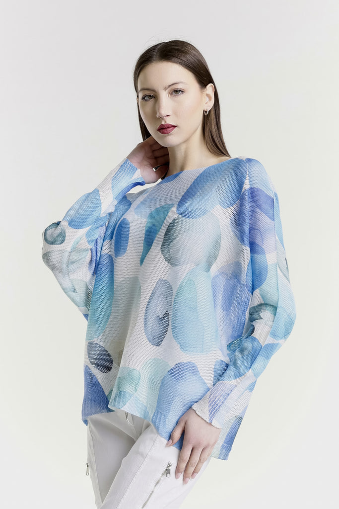 BLS424D 400 Blue Washed Dots Danielle LS Batwing Open Knit Sweater w/ Removable Liner-3