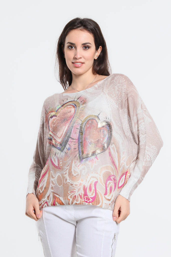 BLS424H-650 Pink Heart Danielle LS Batwing Open Knit Sweater w/ Rem