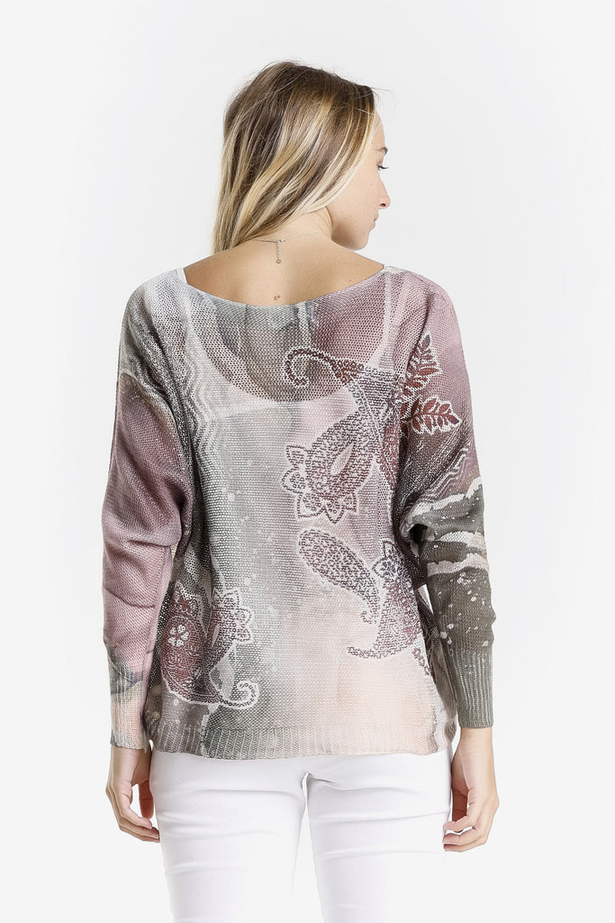 BLS424WF 303G Army w/ Gold Swirl Flower Danielle LS Batwing Open Knit Sweater w/ Removable Liner-4