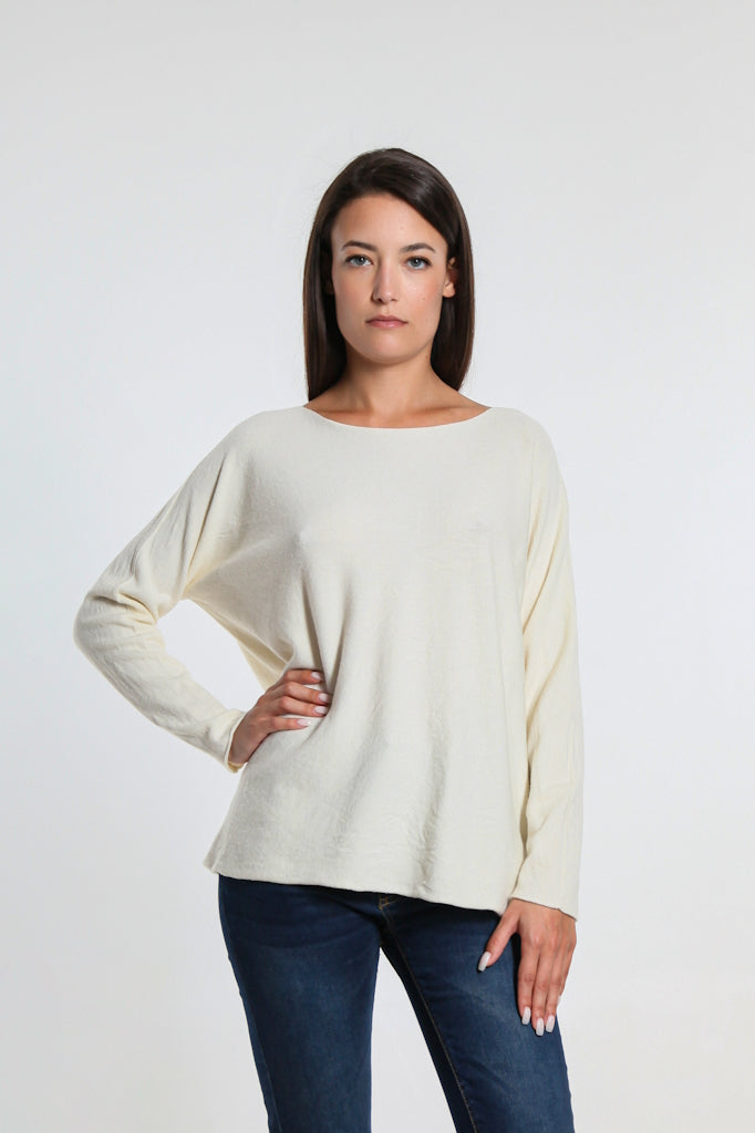 BLS425-105 Cream Laurin Seriously Soft Jewel Neck Sweater
