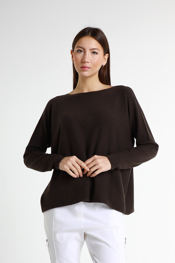 BLS425 202 Espresso Laurin Seriously Soft Jewel Neck Sweater