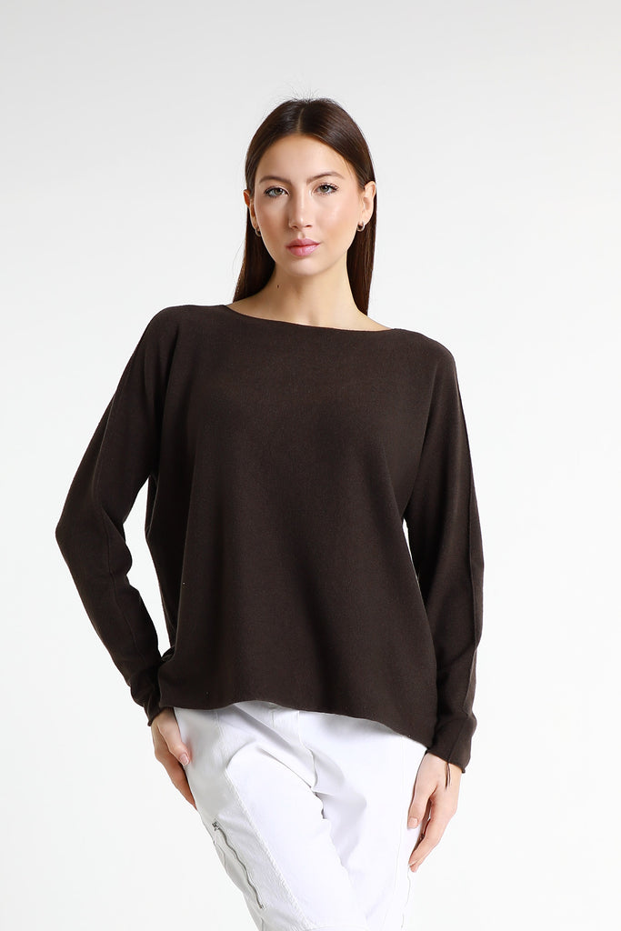 BLS425 202 Espresso Laurin Seriously Soft Jewel Neck Sweater