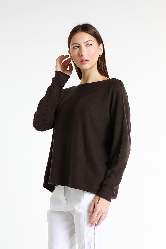 BLS425 202 Espresso Laurin Seriously Soft Jewel Neck Sweater