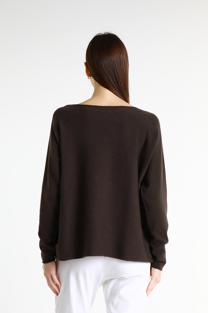 BLS425 202 Espresso Laurin Seriously Soft Jewel Neck Sweater