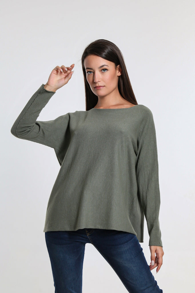 BLS425-303 Army Laurin Seriously Soft Jewel Neck Sweater