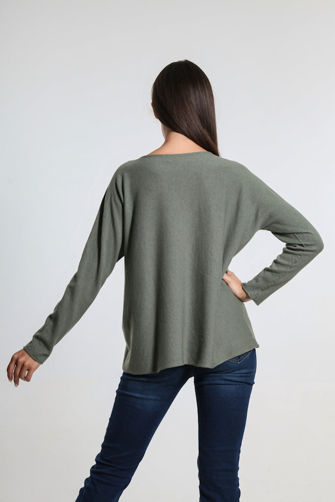 BLS425-303 Army Laurin Seriously Soft Jewel Neck Sweater