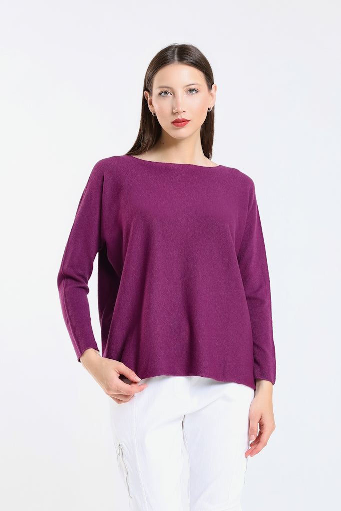 BLS425-503 Eggplant Laurin Seriously Soft Jewel Neck Sweater