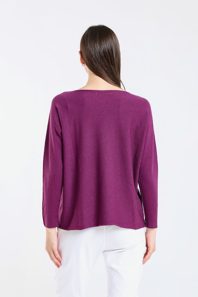 BLS425-503 Eggplant Laurin Seriously Soft Jewel Neck Sweater