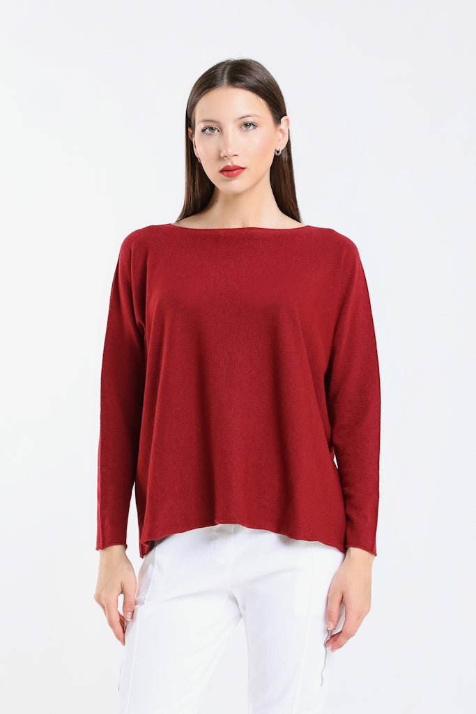 BLS425-602 Burgundy Laurin Seriously Soft Jewel Neck Sweater