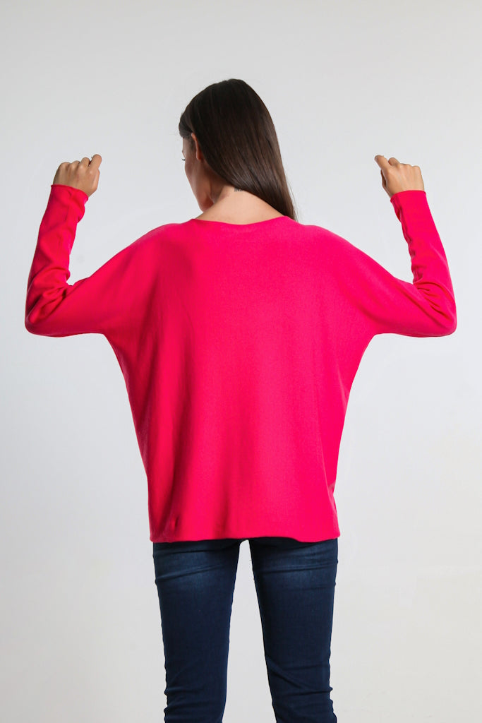 BLS425-672 Fuchsia Laurin Seriously Soft Jewel Neck Sweater