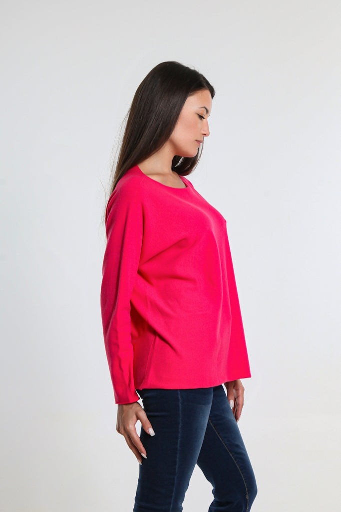 BLS425-672 Fuchsia Laurin Seriously Soft Jewel Neck Sweater