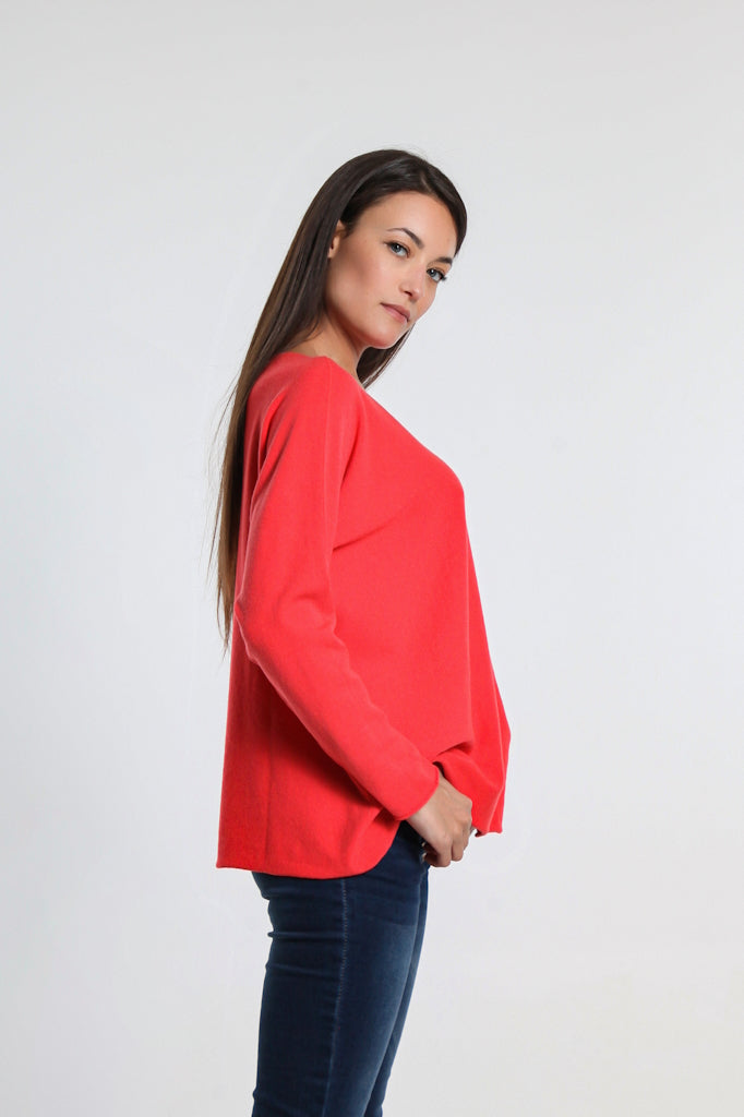 BLS425-810 Coral Laurin Seriously Soft Jewel Neck Sweater