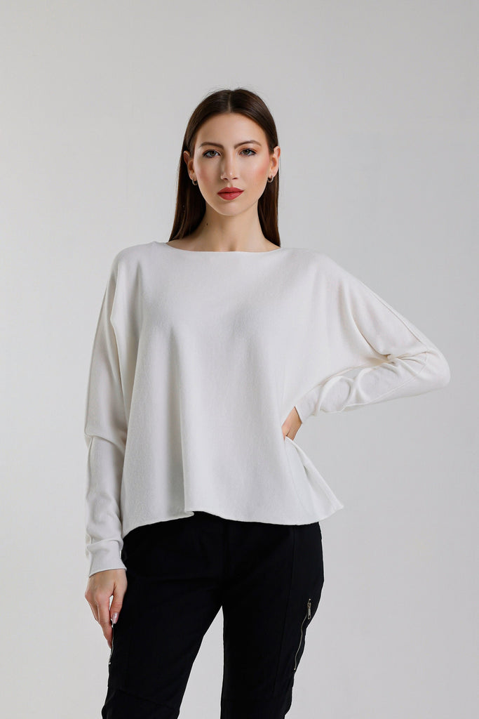 BLS425 105 Cream Laurin Seriously Soft Jewel Neck Sweater