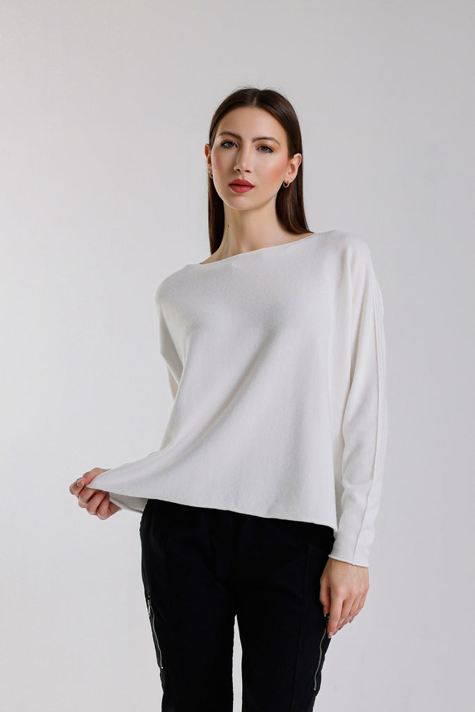 BLS425 105 Cream Laurin Seriously Soft Jewel Neck Sweater