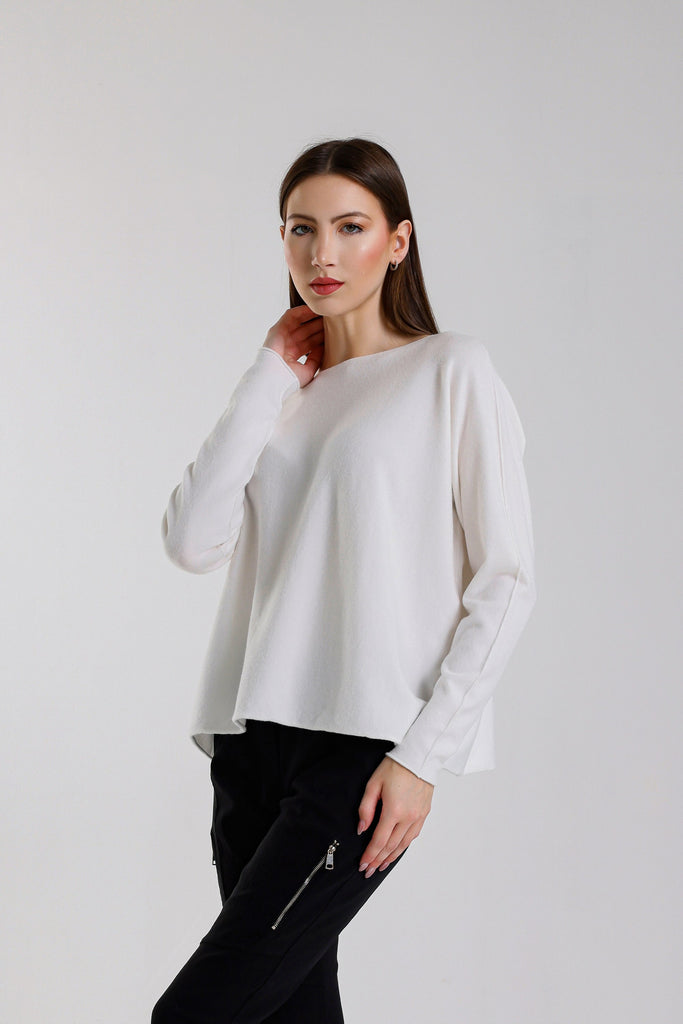 BLS425 105 Cream Laurin Seriously Soft Jewel Neck Sweater