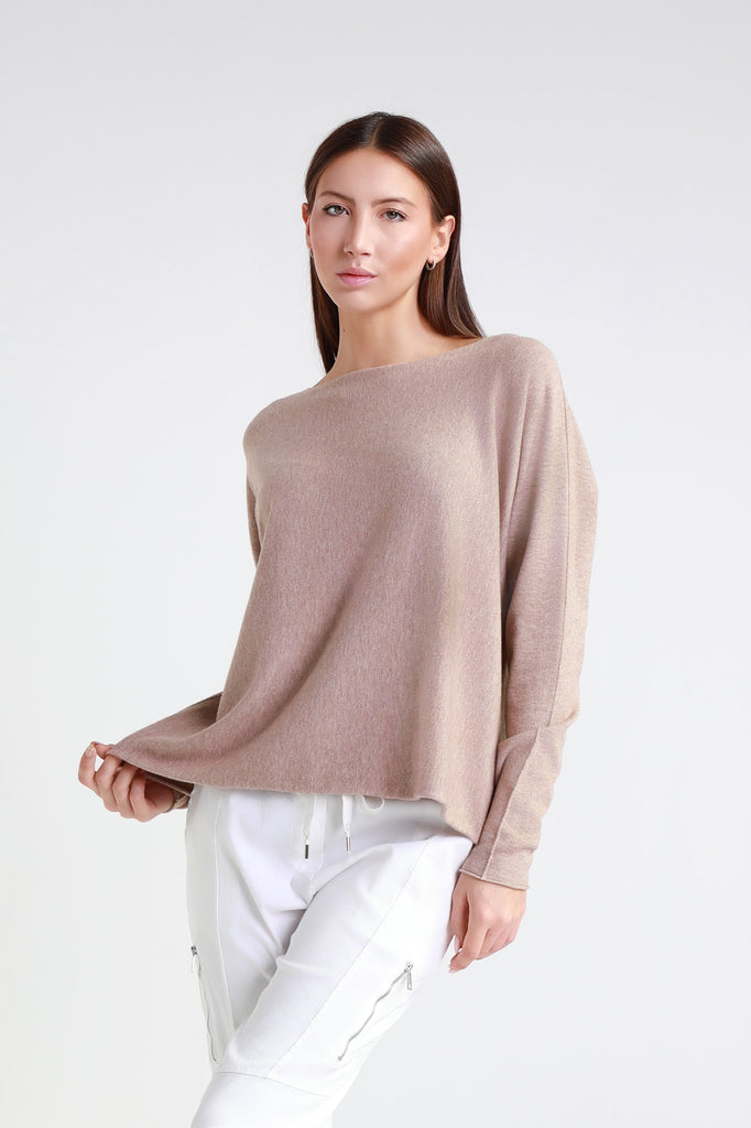 BLS425 234 Champagne Melange Laurin Seriously Soft Jewel Neck Sweater