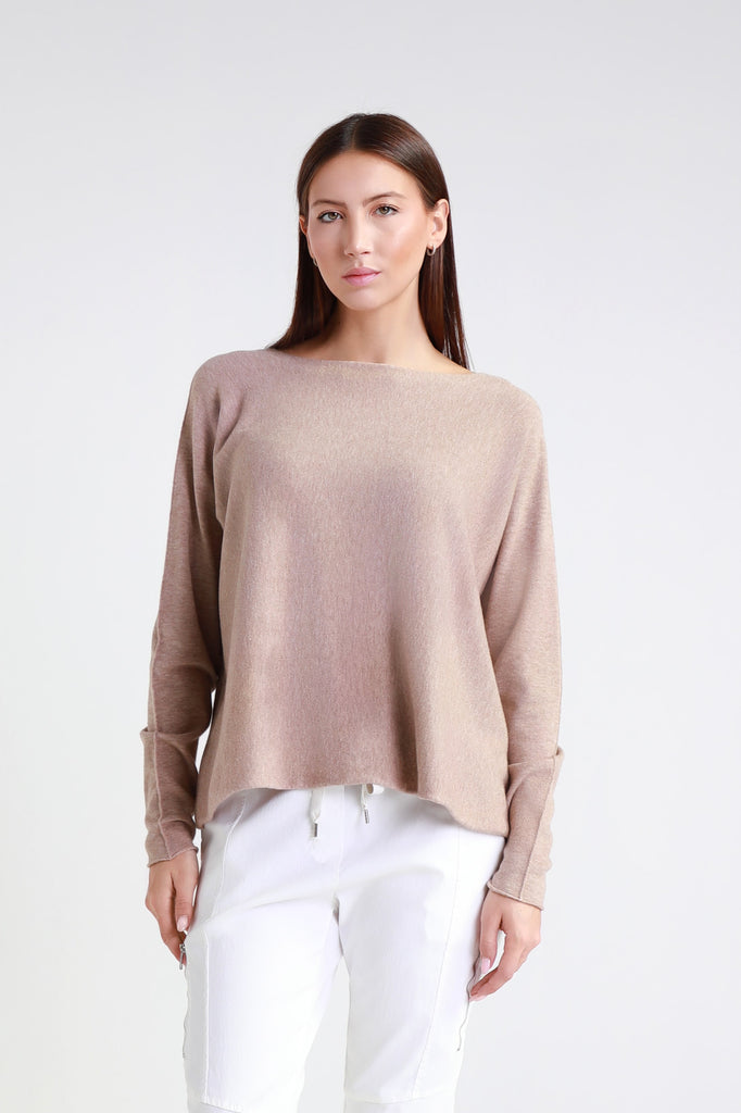 BLS425 234 Champagne Melange Laurin Seriously Soft Jewel Neck Sweater