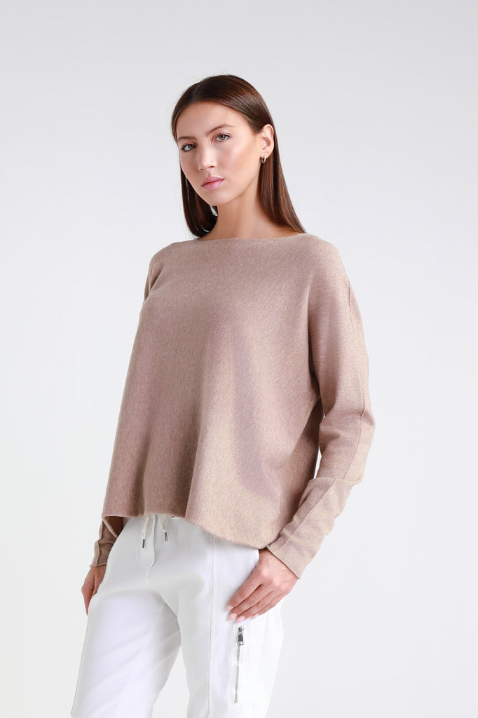 BLS425 234 Champagne Melange Laurin Seriously Soft Jewel Neck Sweater