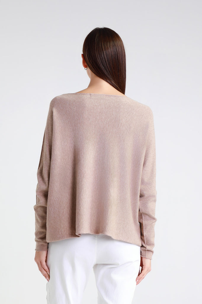 BLS425 234 Champagne Melange Laurin Seriously Soft Jewel Neck Sweater