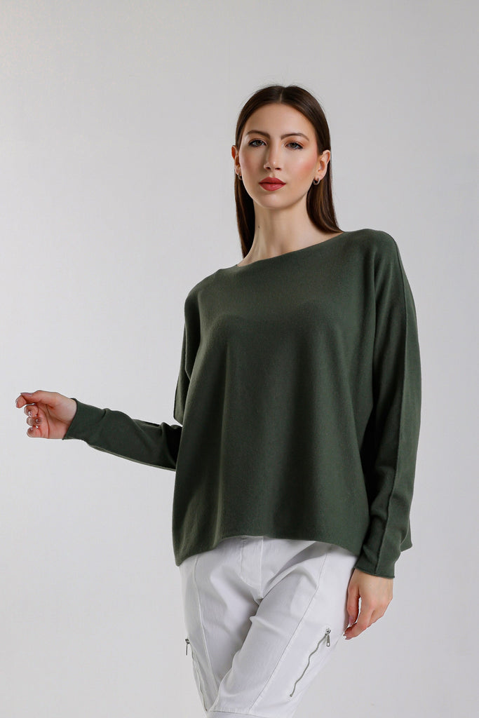 BLS425 303 Army Laurin Seriously Soft Jewel Neck Sweater