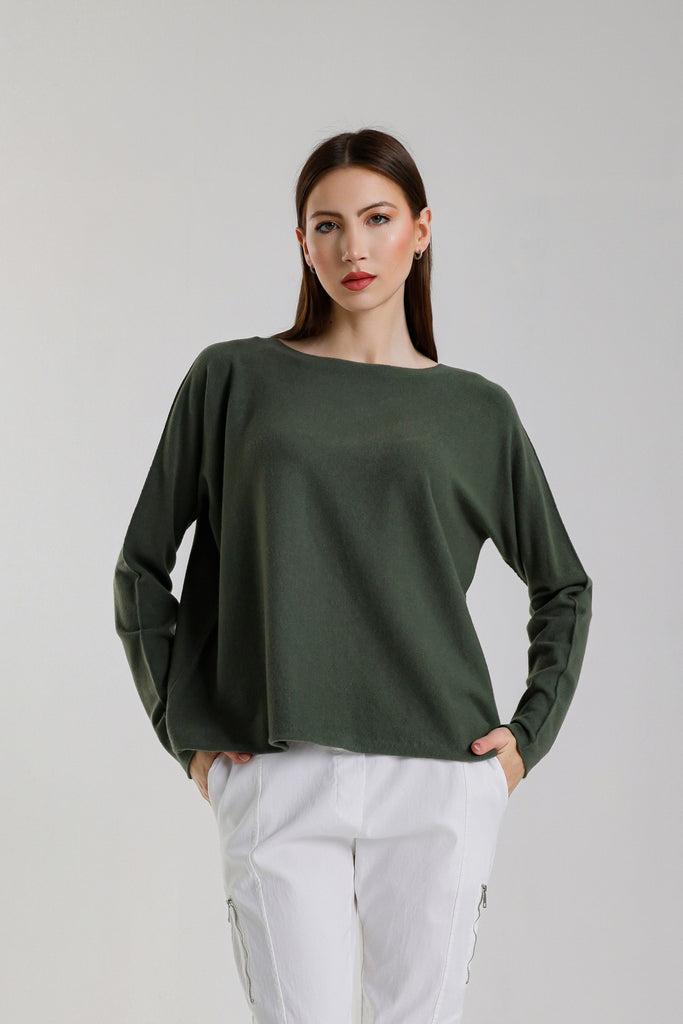 BLS425 303 Army Laurin Seriously Soft Jewel Neck Sweater