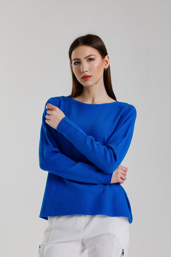 BLS425 401 Cobalt Laurin Seriously Soft Jewel Neck Sweater
