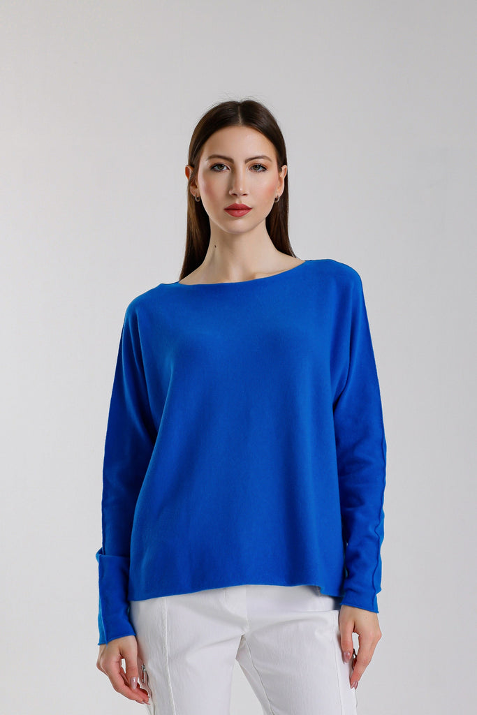 BLS425 401 Cobalt Laurin Seriously Soft Jewel Neck Sweater