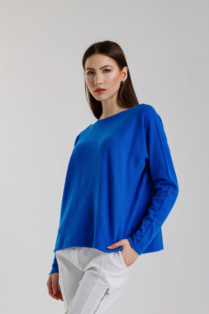 BLS425 401 Cobalt Laurin Seriously Soft Jewel Neck Sweater
