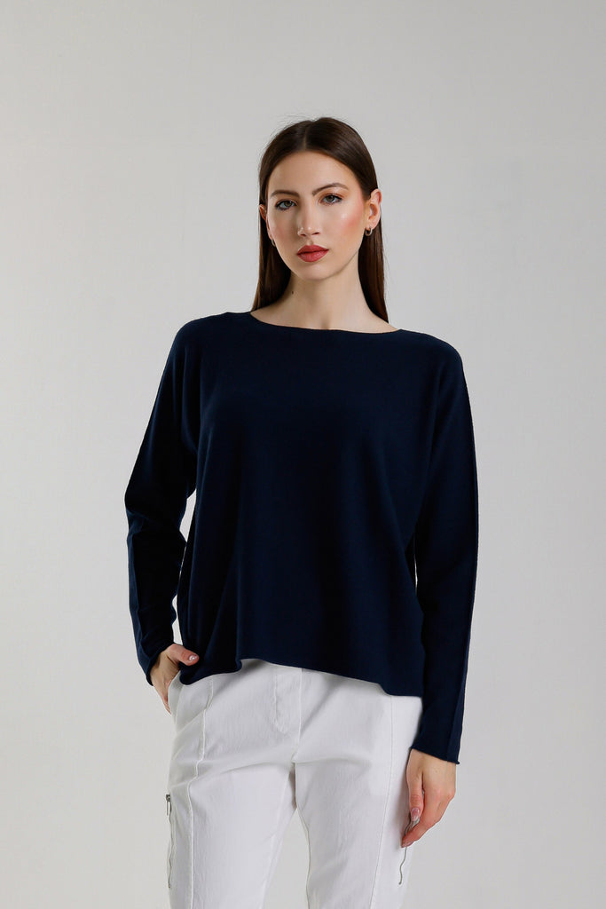 BLS425 409 Navy Laurin Seriously Soft Jewel Neck Sweater